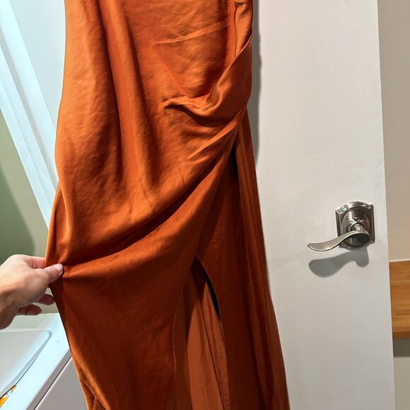 Nordstrom Asymmetrical Cowl Neck Satin Dress - Copper - US6 - Picture 8 of 10